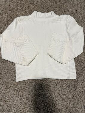 Cream/White Waffle Mock Neck Crop Top